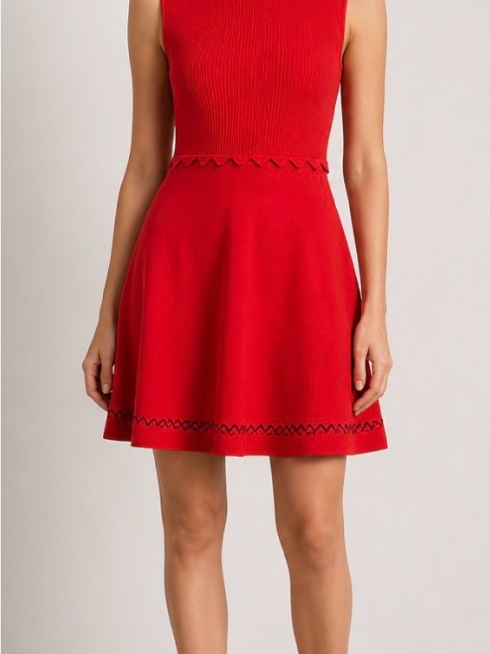 Ted Baker London Red Fit & Flare Knit Dress Scallop Waist Sleeveless Zip Back - Picture 4 of 4
